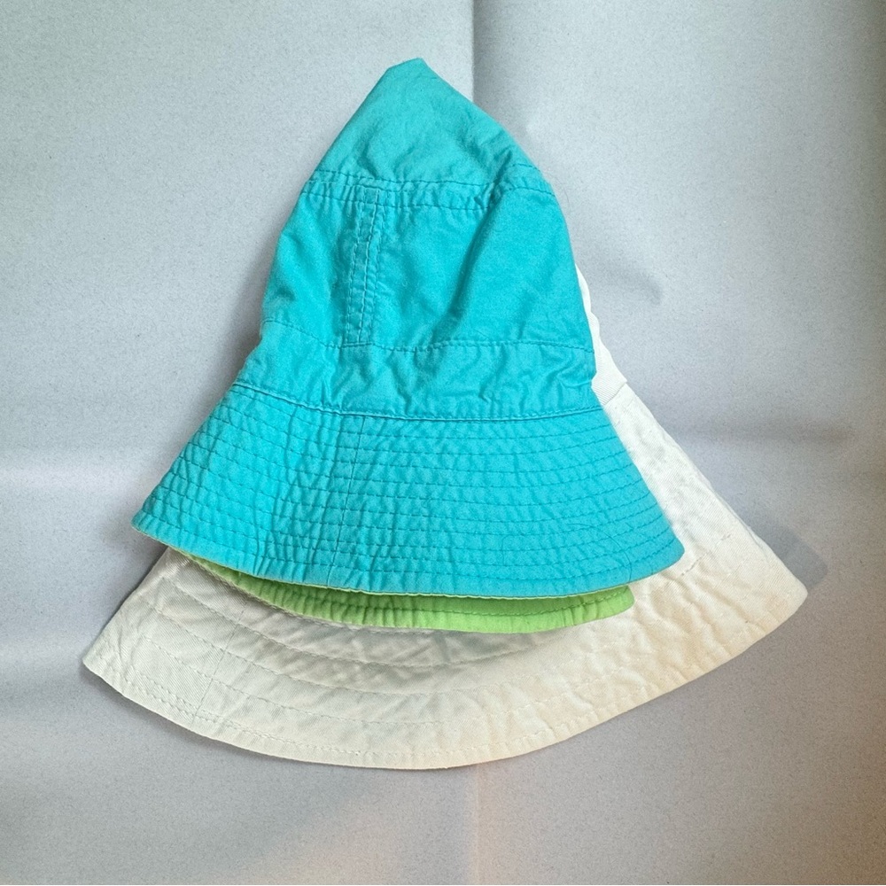 Wide brim white and reversible lime/turquoise sun hats vintage ‘80s!